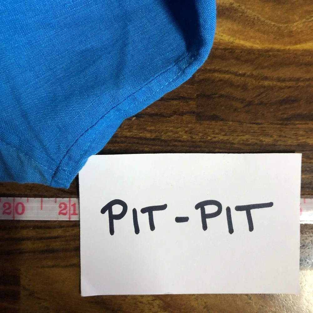 Chico's Womens 100% Linen Button Back‎ Popover Top Size 8 Blue Vacation Resort